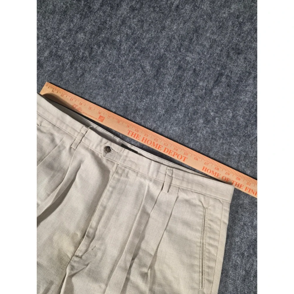 Vintage Dockers Pleated Linen Cotton Trousers Men 40x30 Beige Cuffed Chino Pants
